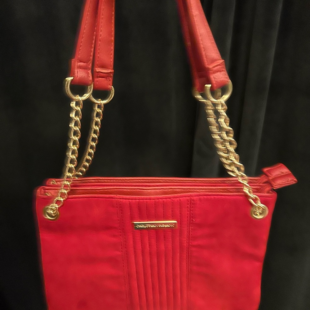 Christian Siriano Red Clutch with Gold Chains